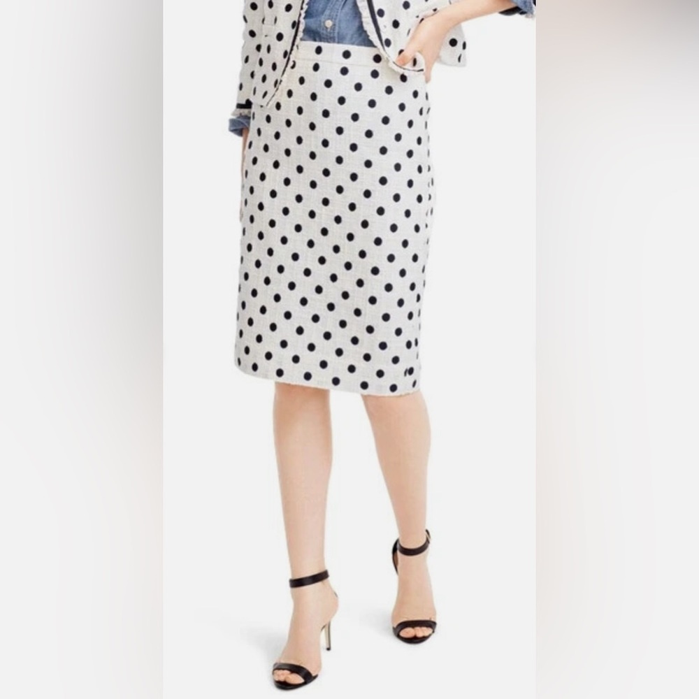 J. Crew Pencil Skirt in Navy Polka Dot Textured Tweed